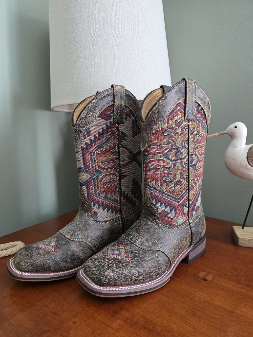Laredo 5647 Scout Aztec Western Cowboy Boots 6.5 Brown Leather Southwestern NWOT
